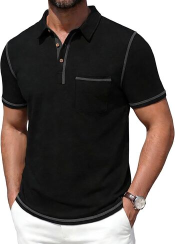 Mens Polo Shirts Short Sleeve Casual Summer Lightweight Cotton Golf Polo Shirts with Pocket in Kuwait