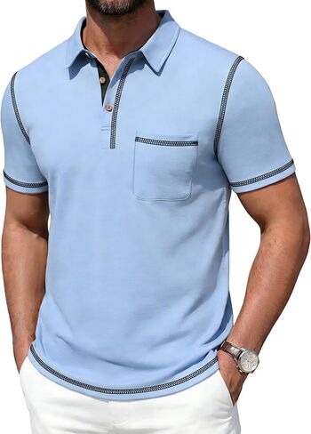 Mens Polo Shirts Short Sleeve Casual Summer Lightweight Cotton Golf Polo Shirts with Pocket in Kuwait