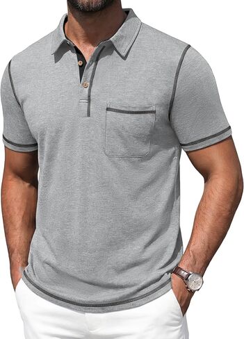 Mens Polo Shirts Short Sleeve Casual Summer Lightweight Cotton Golf Polo Shirts with Pocket in Kuwait