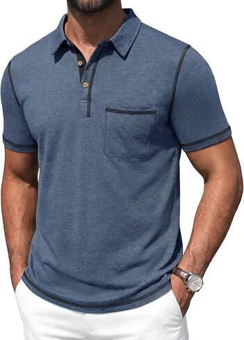 Mens Polo Shirts Short Sleeve Casual Summer Lightweight Cotton Golf Polo Shirts with Pocket in Kuwait