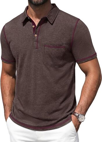 Mens Polo Shirts Short Sleeve Casual Summer Lightweight Cotton Golf Polo Shirts with Pocket in Kuwait