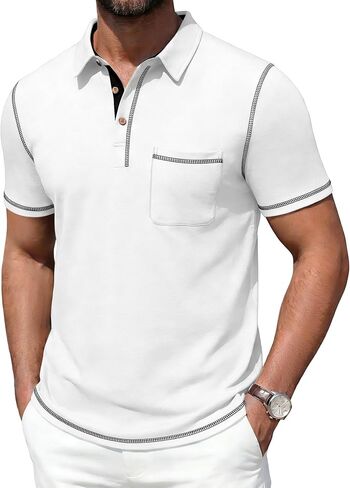 Mens Polo Shirts Short Sleeve Casual Summer Lightweight Cotton Golf Polo Shirts with Pocket in Kuwait