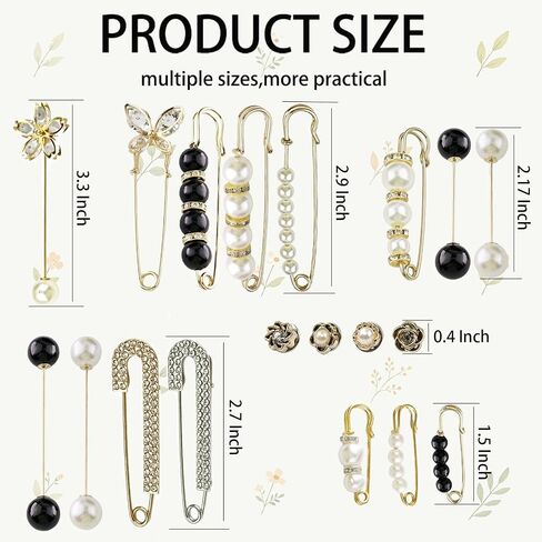 22 Pcs Pearl Brooch Pins for Women Costume Accessory, Retro Faux Crystal Clothing Clips Fashion Decoration Safety Pins for Sweater Shawl Collar Dress Shirt Jeans in Saudi Arabia