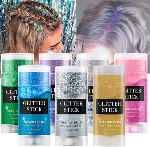 MEICOLY 4th of July Blue Face Hair Glitter Stick,Fourth of July Body Glitter,USA Flag Makeup for Independence Day Memorial Day Veterans Day,Waterproof Rave Accessories Blue Field Day Accessories in Kuwait
