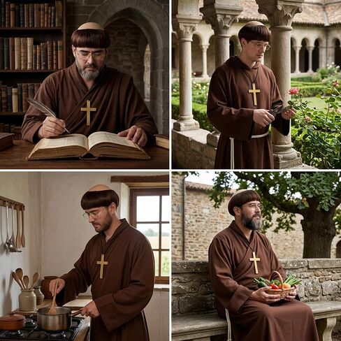 4-Piece Comedic Roleplay Accessories with Cross Necklace and Golden Frame Glasses, Funny Monk Costume Set, Perfect for Parties and Themed Events, Made from Quality Synthetic Fiber in Saudi Arabia