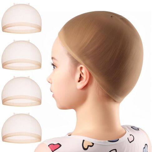 FANDAMEI Wig Cap, 4PCS HD Wig Cap for Kids, HD Caps for Wigs Light Brown, Nylon Wig Caps for Kids, Stocking Caps for Wigs, Transparent Invisible Wig Cap for Halloween. Small Wig Cap for Kids, Baby. in Kuwait