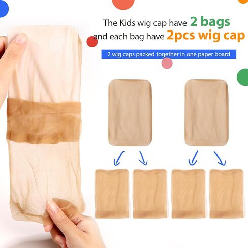 FANDAMEI Wig Cap, 4PCS HD Wig Cap for Kids, HD Caps for Wigs Light Brown, Nylon Wig Caps for Kids, Stocking Caps for Wigs, Transparent Invisible Wig Cap for Halloween. Small Wig Cap for Kids, Baby. in Kuwait