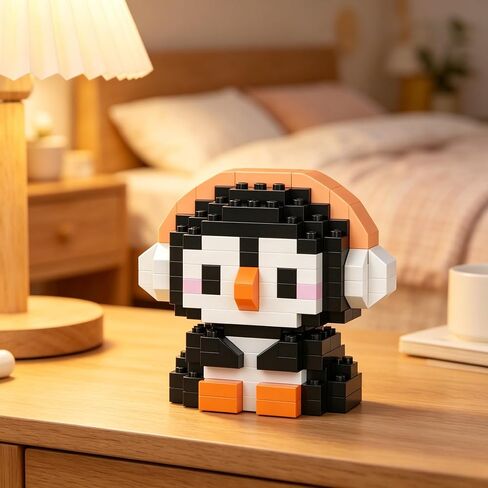 Little Penguin Hand-Assembled Figurine with Display Base, Cute Animal Desk Decor, Arctic Theme Collectible Statue for Home Office Shelf in Kuwait