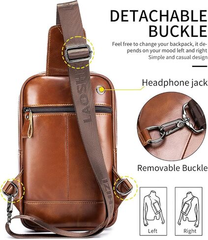 Leather Crossbody Bag for Men, Genuine Cowhide Chest Bag, Large Capacity Men's Sling Bag with Card and Pen Slots in Saudi Arabia