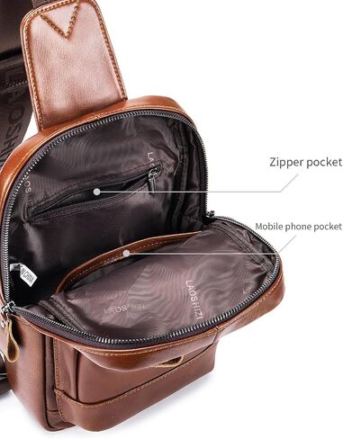Leather Crossbody Bag for Men, Genuine Cowhide Chest Bag, Large Capacity Men's Sling Bag with Card and Pen Slots in Saudi Arabia
