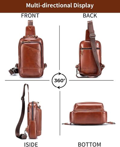 Leather Crossbody Bag for Men, Genuine Cowhide Chest Bag, Large Capacity Men's Sling Bag with Card and Pen Slots in Saudi Arabia