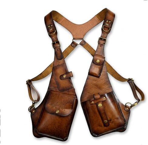Underarm Leather Shoulder Bag for Men, PU Anti Theft Double Shoulder Armpit Bag with Multi-Pocket Adjustable Vintage Wear in Saudi Arabia