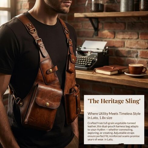 Underarm Leather Shoulder Bag for Men, PU Anti Theft Double Shoulder Armpit Bag with Multi-Pocket Adjustable Vintage Wear in Saudi Arabia