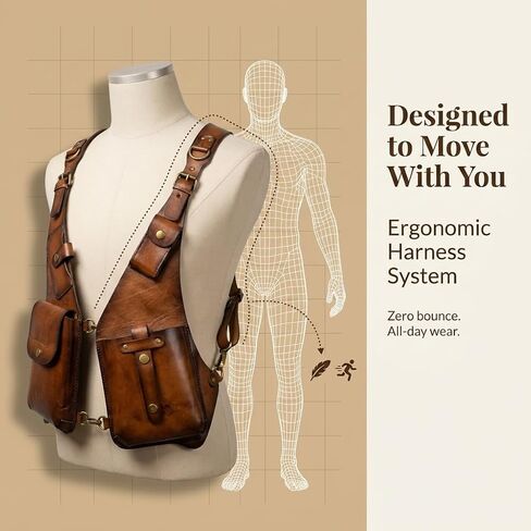 Underarm Leather Shoulder Bag for Men, PU Anti Theft Double Shoulder Armpit Bag with Multi-Pocket Adjustable Vintage Wear in Saudi Arabia
