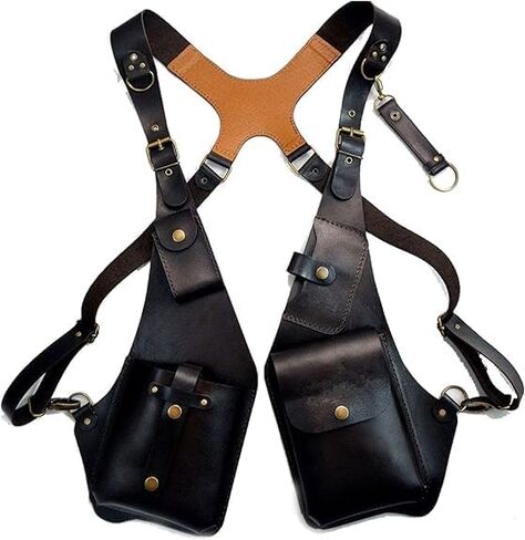 Underarm Leather Shoulder Bag for Men, PU Anti Theft Double Shoulder Armpit Bag with Multi-Pocket Adjustable Vintage Wear in Saudi Arabia