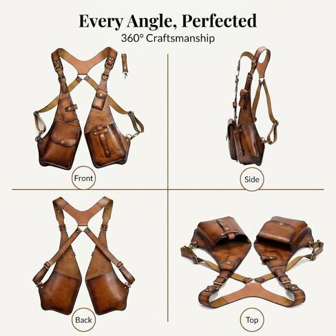 Underarm Leather Shoulder Bag for Men, PU Anti Theft Double Shoulder Armpit Bag with Multi-Pocket Adjustable Vintage Wear in Saudi Arabia