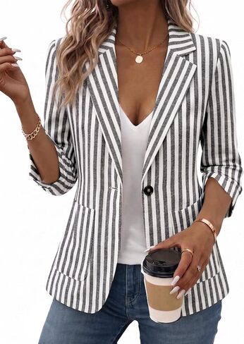 Mina Self 2026 Summer Linen Blazer Women-3/4 Ruched Sleeve Lightweight Breathable Business Casual Work Jackets Pocket in Kuwait