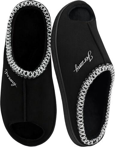 Jerzmy House Slippers for Women, Memory Foam Woman Open Toe Slippers, Suede Faux Fur Soft Comfy Arch Support Women's Home Shoes for Indoor Outdoor All Seasons in Saudi Arabia