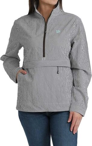 Cinch Women's Brown & White Stripe 1/2 Zip Pullover in Kuwait