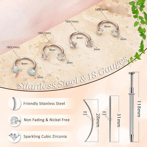 ONESING 18G Horseshoe Nose Rings for Women Stianless Steel Double Gem Nose Rings Hoops Silver/Gold Cartilage Helix Tragus Horse shoe Nose Jewelry Hypoallergenic Nostril Piercing Jewelry for Women Men with Piercing Ball Grabber Tool in Kuwait
