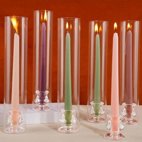 Hurricane Glass Candle Holders 10Pcs Fluted Candlestick Holders for Taper Candles with Cylinder Covers Crystal Candle Sticks Holder Decor for Wedding Birthday Christmas Table Decoration in Saudi Arabia