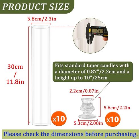 Hurricane Glass Candle Holders 10Pcs Fluted Candlestick Holders for Taper Candles with Cylinder Covers Crystal Candle Sticks Holder Decor for Wedding Birthday Christmas Table Decoration in Saudi Arabia