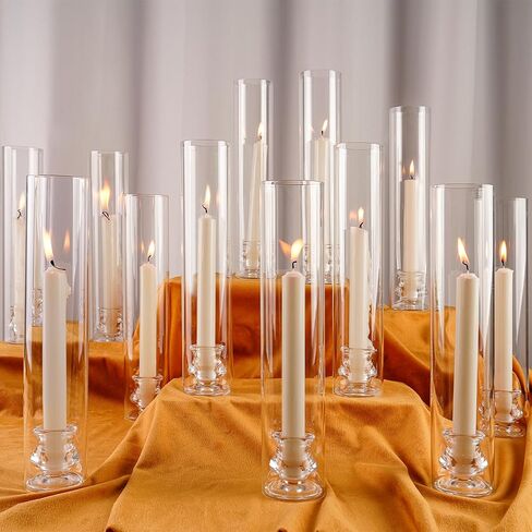 Hurricane Glass Candle Holders 10Pcs Fluted Candlestick Holders for Taper Candles with Cylinder Covers Crystal Candle Sticks Holder Decor for Wedding Birthday Christmas Table Decoration in Saudi Arabia