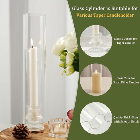 Hurricane Glass Candle Holders 10Pcs Fluted Candlestick Holders for Taper Candles with Cylinder Covers Crystal Candle Sticks Holder Decor for Wedding Birthday Christmas Table Decoration in Saudi Arabia