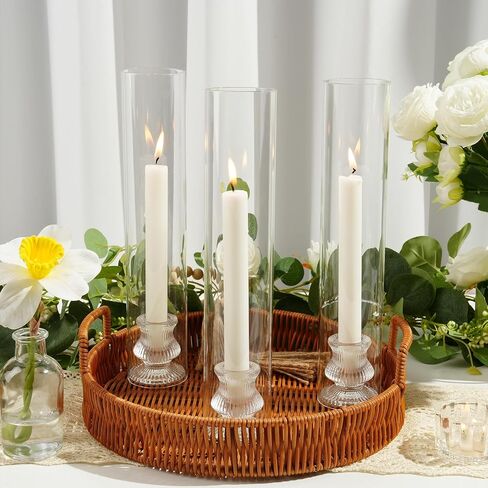 Hurricane Glass Candle Holders 10Pcs Fluted Candlestick Holders for Taper Candles with Cylinder Covers Crystal Candle Sticks Holder Decor for Wedding Birthday Christmas Table Decoration in Saudi Arabia
