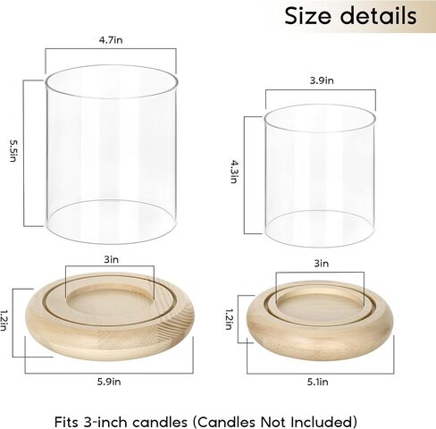 Set of 2 Hurricane Glass Candle Holders with Natural Brown Wood Base Decorative Candle Lantern, Farmhouse Rustic Boho Table Centerpieces Decor for Living Room, Outdoor Home Decor in Saudi Arabia