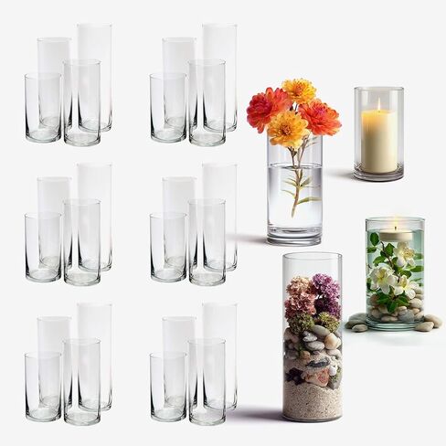 Royal Imports Glass Cylinder Flower Centerpiece Vases Set of 3 - Hurricane Candle Holder Pillar, Floating, Tealights - Use for Floral, Wedding, Home Decor, Holiday Includes 3 Floating Candles in Kuwait