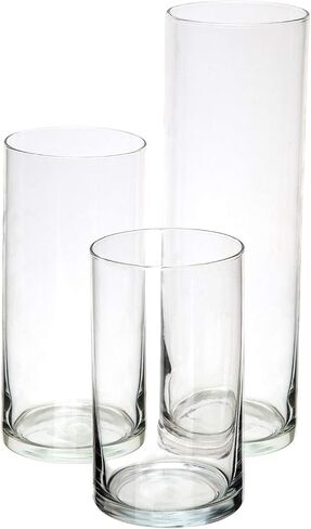 Royal Imports Glass Cylinder Flower Centerpiece Vases Set of 3 - Hurricane Candle Holder Pillar, Floating, Tealights - Use for Floral, Wedding, Home Decor, Holiday Includes 3 Floating Candles in Kuwait