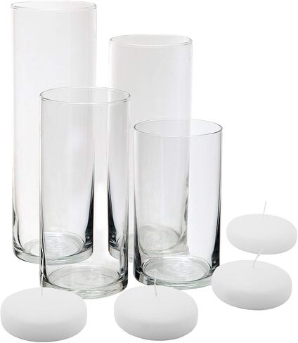 Royal Imports Glass Cylinder Flower Centerpiece Vases Set of 3 - Hurricane Candle Holder Pillar, Floating, Tealights - Use for Floral, Wedding, Home Decor, Holiday Includes 3 Floating Candles in Kuwait