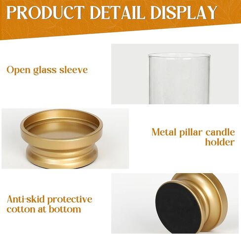 Gold Hurricane Candle Holders Set of 2 with Glass - Modern Pillar Candle Stands for Fireplace Mantel, Dining Table Centerpiece & Home Decor, 7.1" & 9" High in Saudi Arabia