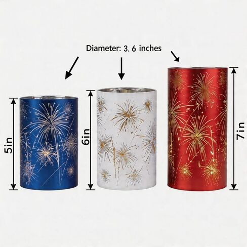 Set of 3 LED Hurricane Candle Holders with Warm White Twinkling Lights, Etched Firework Starburst Glass Pedestal Centerpiece for Mantel, Dining Table, Wedding and Holiday Decor in Kuwait