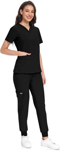 COMENII Scrubs for Women Set Comfortable Womens Scrubs-R Black XS in Saudi Arabia