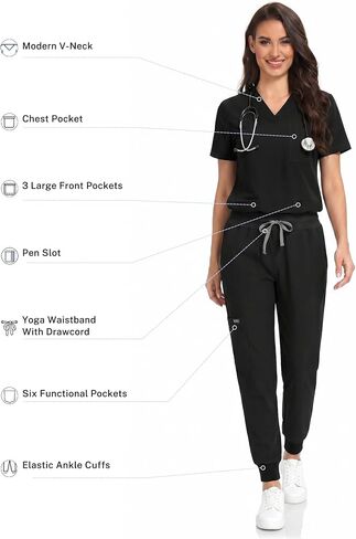 COMENII Scrubs for Women Set Comfortable Womens Scrubs-R Black XS in Saudi Arabia