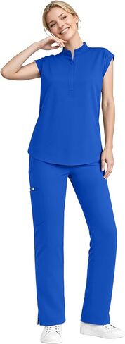 Scrubs for Women Set - Mandarin Collar Scrub Top & Straight Leg Scrub Pant with 9 Pockets in Saudi Arabia