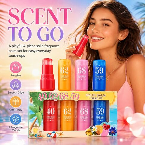 Jelly Perfume Balm Stick, Solid Perfume Balm 5 g (4 scent options（5g+5g+5g+5g）) (4 Scent Options) in Kuwait