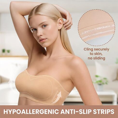 Strapless Bras for Women Wirefree Non-Slip Bandeau Bra, Seamless Padded Tube Top Invisible Bralette Comfortable Fit in Saudi Arabia