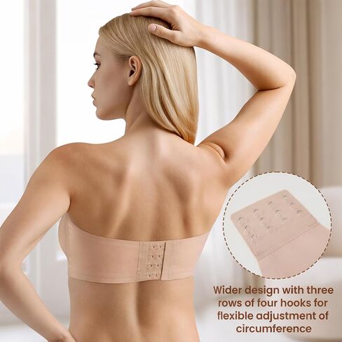 Strapless Bras for Women Wirefree Non-Slip Bandeau Bra, Seamless Padded Tube Top Invisible Bralette Comfortable Fit in Saudi Arabia