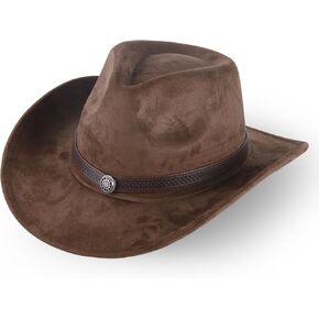 Men's and Women's Cowboy Hats Denim Leather Wide Brim Vintage Brown Cattlemans Hat Adjustable Comfortable Stylish Design Ideal for All Occasions Perfect for Adults Fashionable Headwear(Coffee,Size: M) in Saudi Arabia