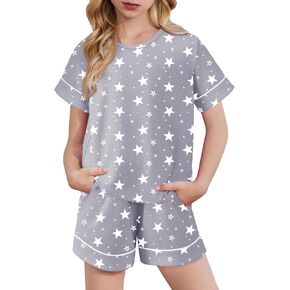 Arshiner Girls Pajamas Set Short Sleeve Sleepwear Summer Lounge Set Soft Pjs for Kids in Kuwait
