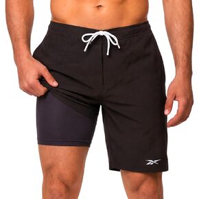 Reebok Men 9" Swim Trunks with Compression Liner - 2 in 1 Quick Dry Boardshorts Beach Shorts, Bathing Suit Shorts in Saudi Arabia