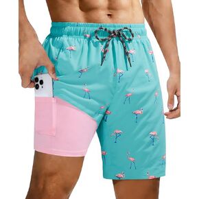 Cozople Mens Swimming Trunks with Compression Liner Swim Shorts 7 inch Quick Dry Bathing Suit Anti Chafe Boardshorts in Kuwait