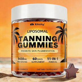 Tanning Gummies, Liposomal Self Tan Gummy for Women with Beta Carotene Astaxanthin Lycopene Vitamins, Sunless Tan Accelerator Chew, Work Fast without Sun, UV Defense & Antioxidant Support, 60 Servings in Saudi Arabia