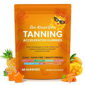 Tanning Gummies with Astaxanthin, Lycopene, Beta Carotene, L-Tyrosine, Hyaluronic Acid, Natural Tanning Accelerator for Natural Glowing Bronzed Look, Hydration, Clean Formula|60 Count in Saudi Arabia