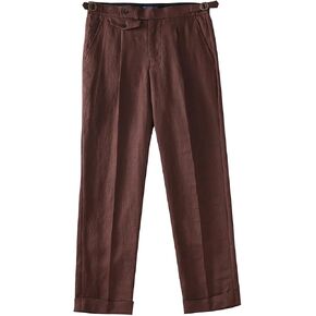 Brown Pure Linen Neapolitan Micro-Tapered Casual Pants Slim Nine-Minute can be Lengthened can be Customized in Saudi Arabia