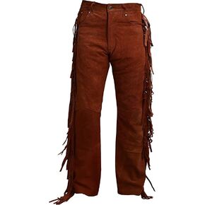Mount Helicon Men's Native American Buckskin/Deerskin Suede Leather Pant Fringes Red Indian Cowboy Reenactment Mountain Man in Saudi Arabia