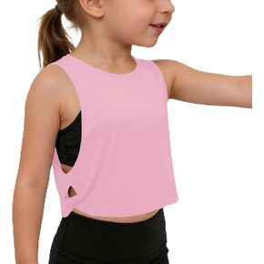 Girls Crop Athletic Tank Tops Side Cut Out Sleeveless Workout Running Sports Shirts Solid Summer Loose Tees Tanks in Saudi Arabia